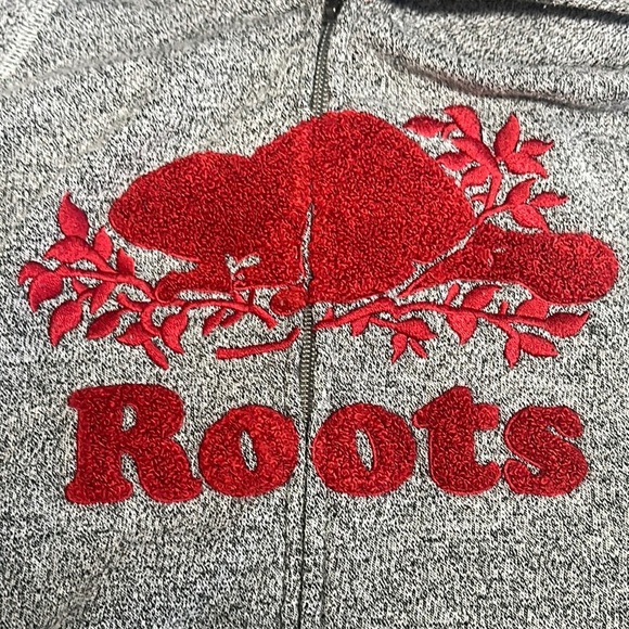 Roots Gray and Red Logo Hoodie Sweatshirt - Picture 3 of 6